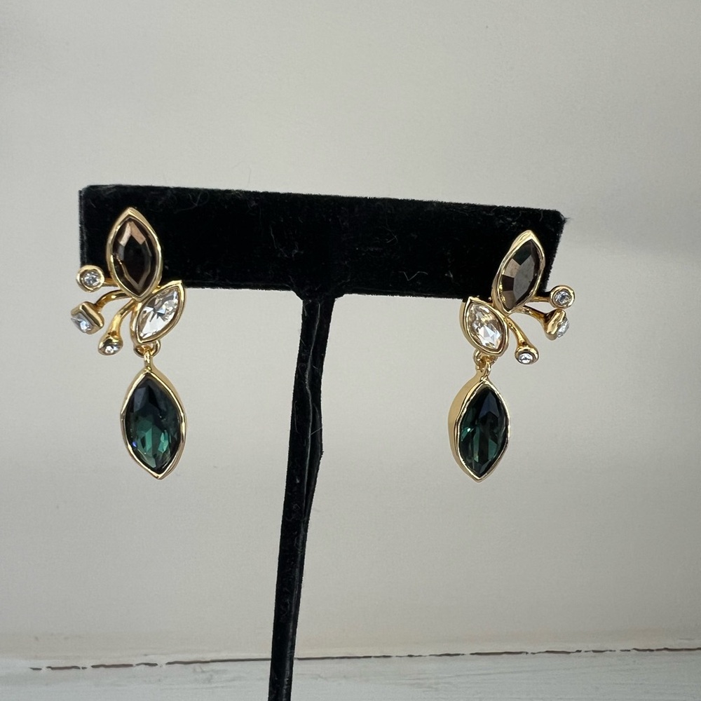 Alexis Bittar Navette Crystal Gold and Dark Green Earrings - Picture 5 of 6